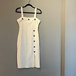 Stella Luce Strapless White Dress with Button Accents